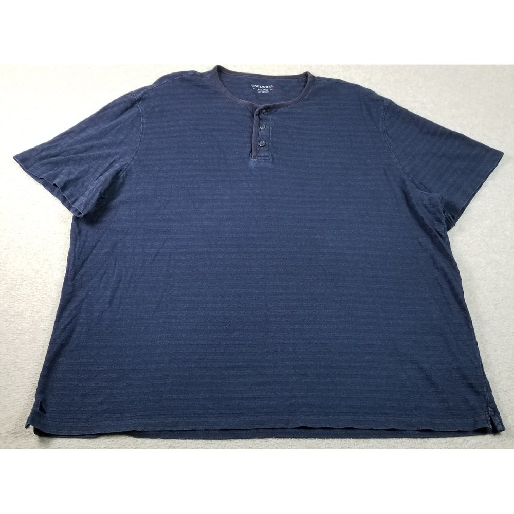 UNTUCKit Marieta Henley Shirt Men 2XL XXL Blue Stripe Short Sleeve T Shirt 41495